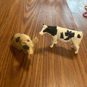 Charming Black and Cream Very Detailed Pig and Cow Figurines